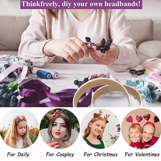 Wecoe 10 Pack White Headband 1 Inch Wide Satin Headbands Women Non Slip Fashion Plain Head Bands Solid Hair Bands DIY Holiday Hair Accessories for Women Girls Diademas Para Mujer