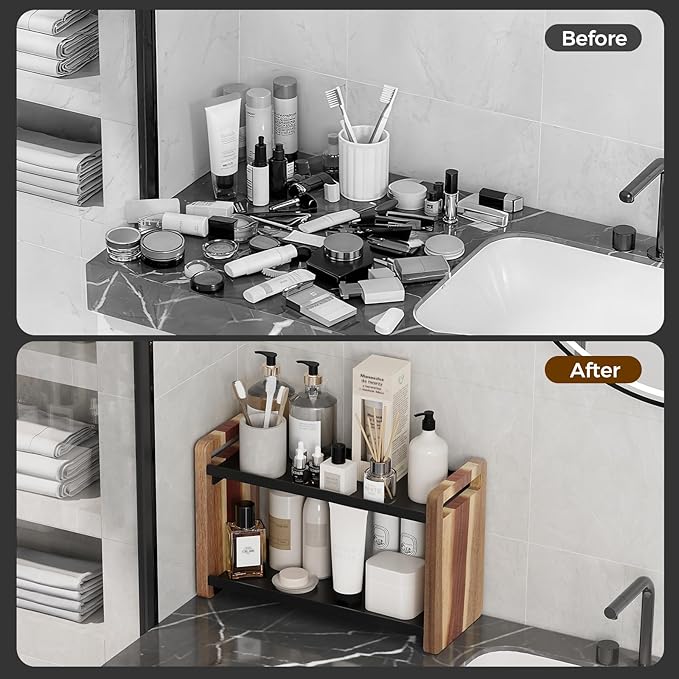 UJQSUN Bathroom Counter Organizer,Bathroom Counter Shelf,Bathroom Organizers,Organizers and Storage,Under Sink Organizer,Cologne Organizer for Men,Cologne Cabinet,Vanity Shelf(Acacia 2 Tier)