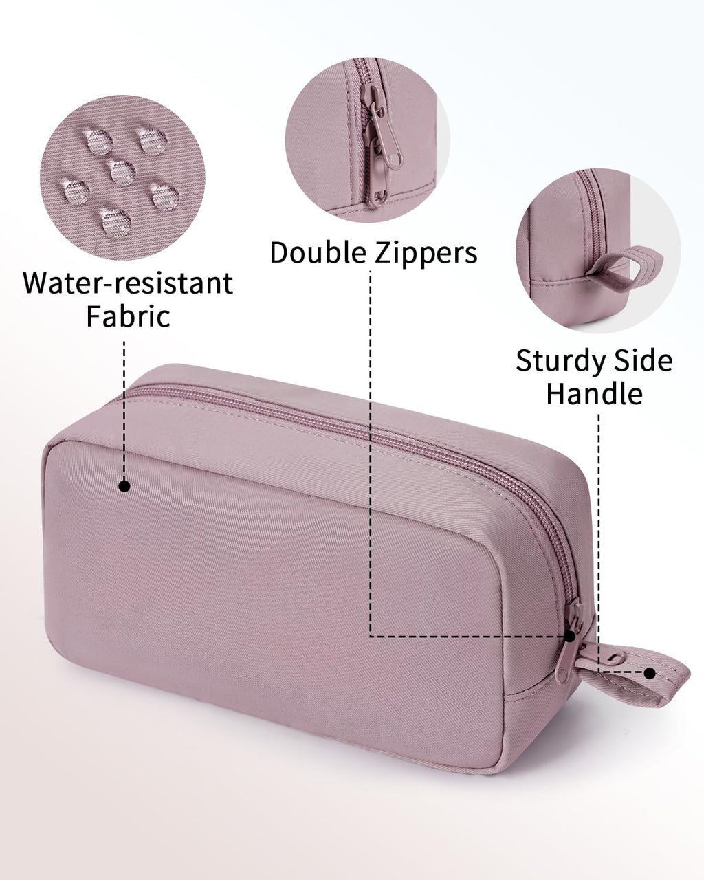 Narwey Cute Makeup Bag Small Toiletry Bag Travel Cosmetic Bag Organizer Make Up Bags with Organized Pockets for Women (Dusty Rose, Large)