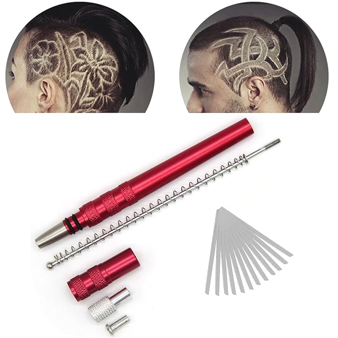 AHIER Hair Razor Pen, Tattoo Trim Styling Face Eyebrow Shaping Device, Engraved With 20 Blades, DIY Styling Eyebrows Beards Tool