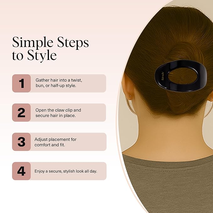 Kitsch Medium Flat Claw Clips for Women - Stylish Flat Hair Clips, Strong Hold for Thick & Fine Hair | Non-Slip for Secure, Comfortable All-Day Wear - Black