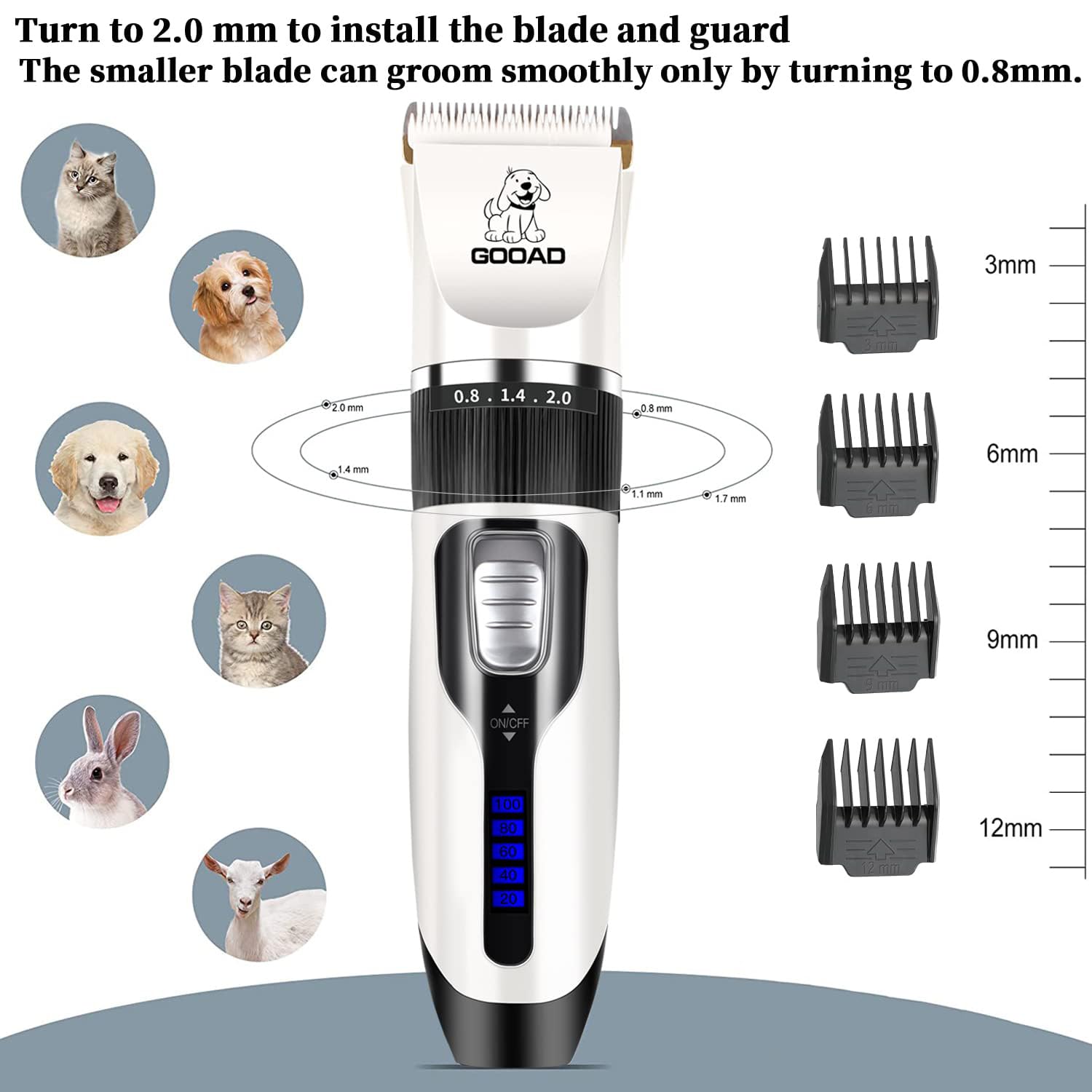 Gooad Dog Clippers Grooming Kit and Paw Trimmer,Cordless,Low Noise, Electric Quiet,Rechargeable, Dog Trimmer Grooming, Pet Hair Clippers for Thick Coats,Shaver for Small and Large Dogs Cats