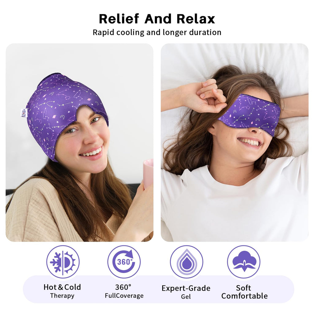 my novel things Migraine Relief Cap, Gel Cooling Headache Mask 2PK