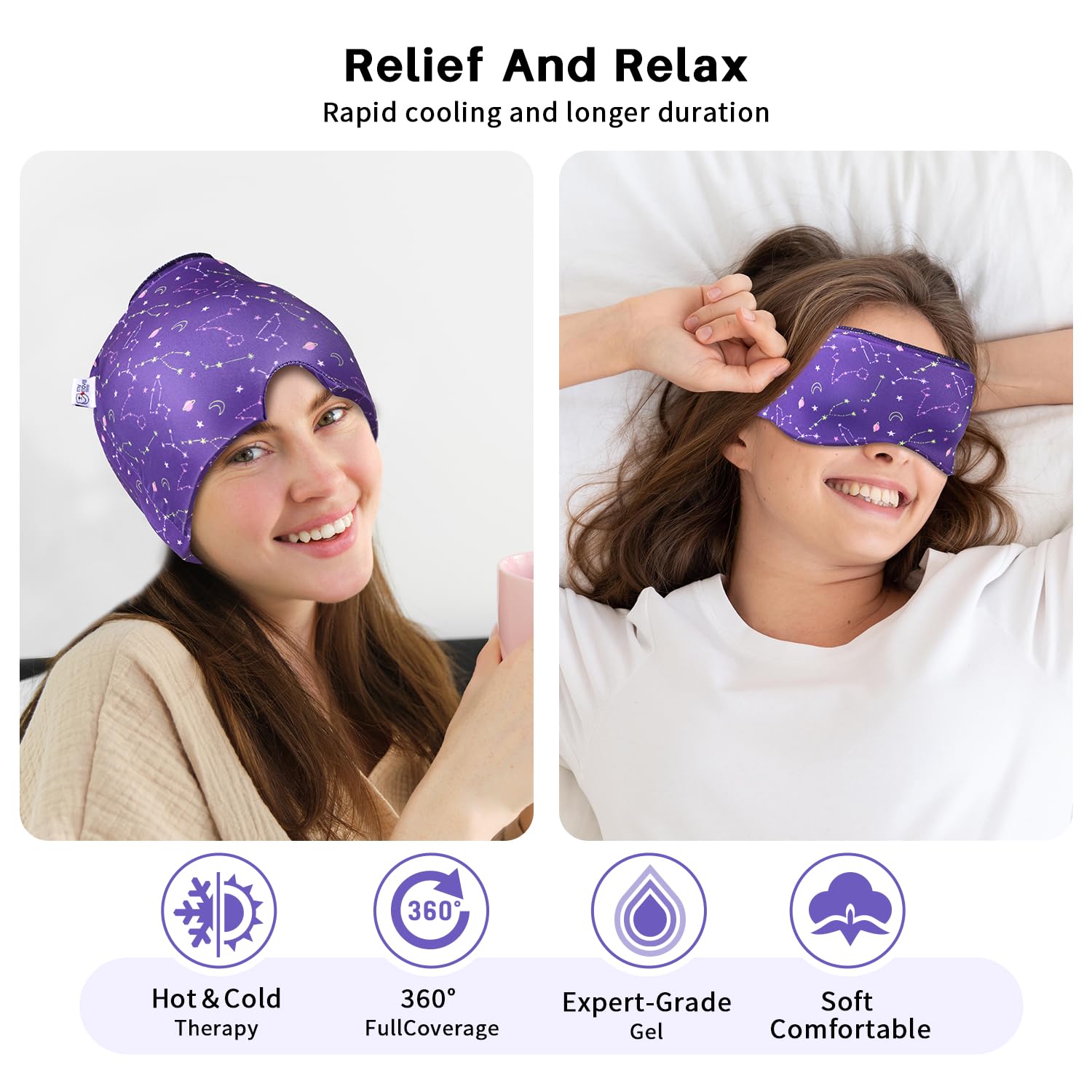my novel things Migraine Relief Cap, Gel Cooling Headache Mask 2PK