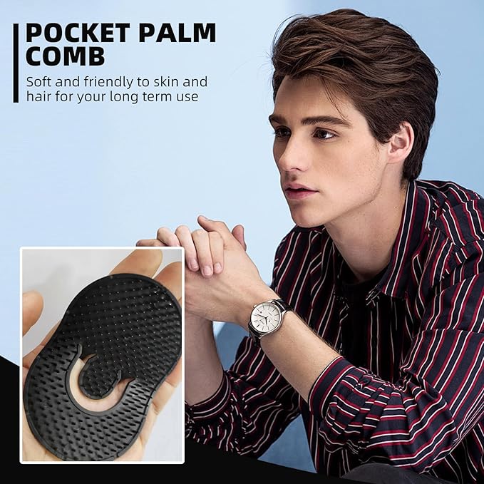 Soft 'N Style 2 Packs Pocket Palm Combs, Shampoo Comb, Massager Hair Brush Comb, Scalp Massager Brush Comb, Wave brush, Palm hair brush (Black)