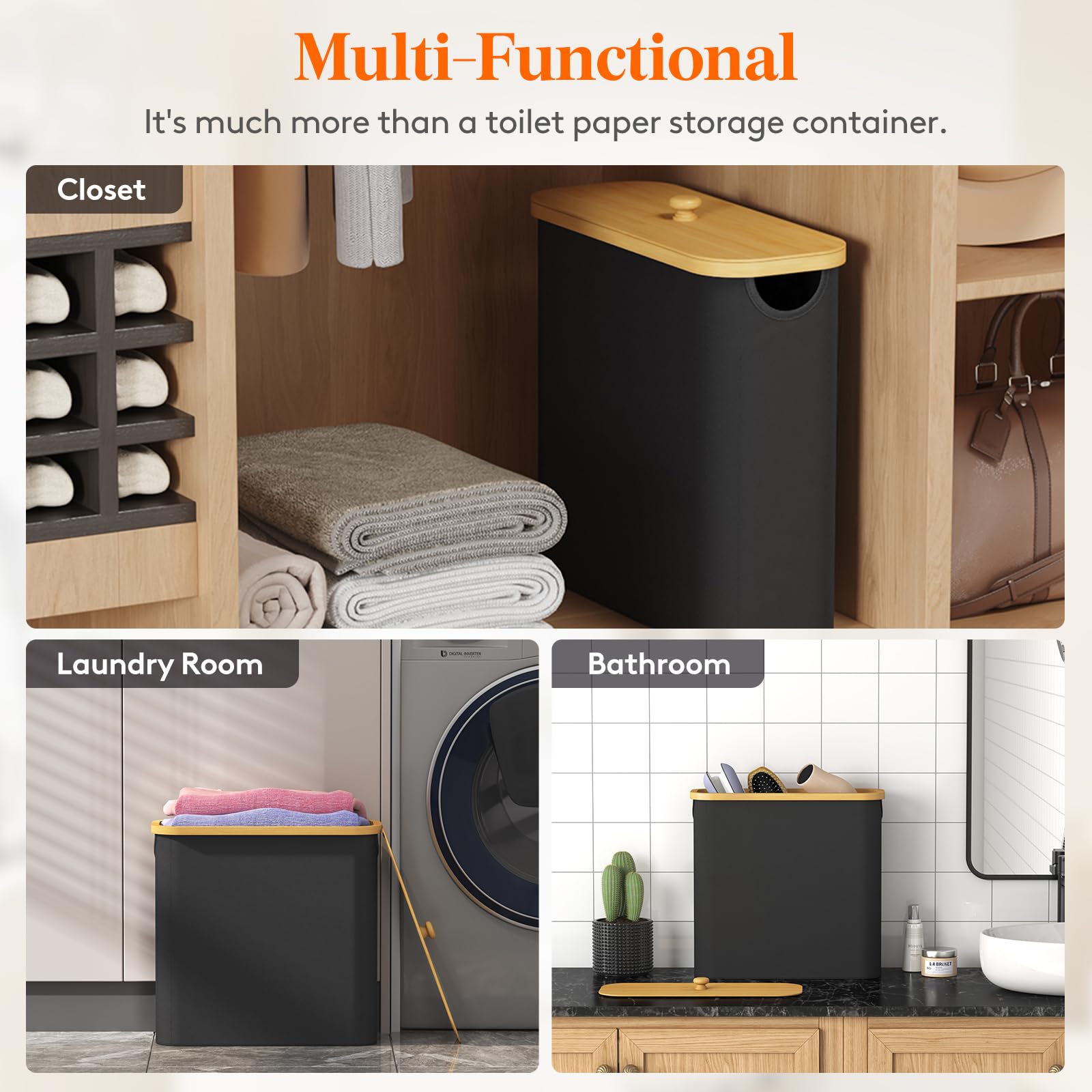 Lifewit Toilet Paper Storage Holder, Extra Large Stand Basket, 30L, Black