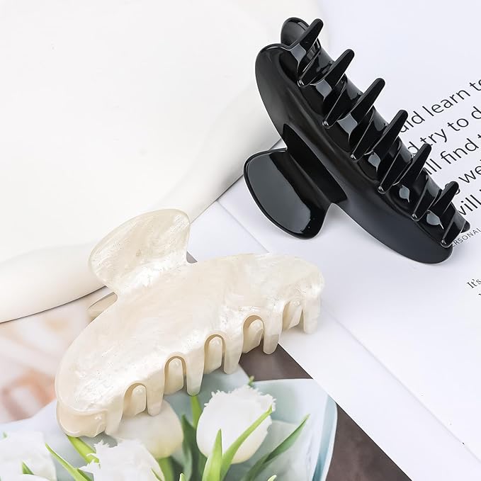 ACO-UINT 2 Pack Hair Claw Clips for Women Acrylic Claw Clips for Thick Hair Non-slip Clip for Hair Large Claws Hair Accessories for Women Girls（Black&White）