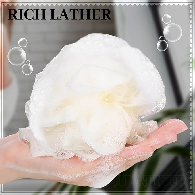 Funnymoom 12 Pcs Travel Size Loofah Individually Wrapped, Small Shower Puff Bath Sponge Pouf Ball Bulk Mesh Bath Puff Mini Loofah Sponge with Case Bulk for Shower Care (25g,Colorful)