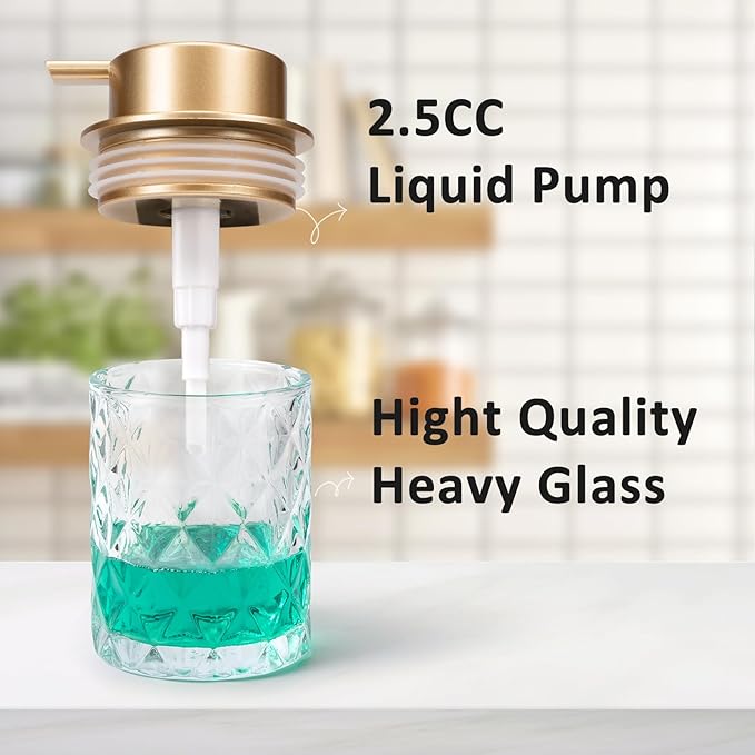 Bathroom Glass Soap Dispenser with Durable Rust-Proof Plastic Liquid Pump Hand Lotion Dispenser Antislip Shampoo Kitchen 10oz 2 Pack