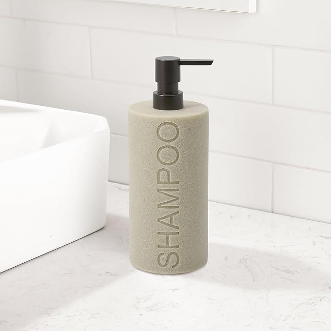 Indecor Home Resin Tan Sandstone Shampoo Engraved Bottle Refillable Pump Dispenser, Durable Waterproof Resin Construction for Bath, Shower - Tan Sandstone ORB Pump