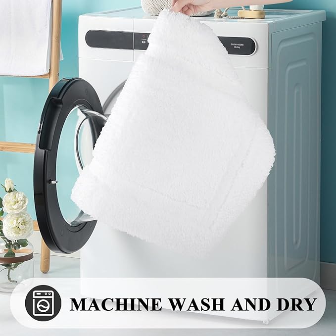 SHACOS White Bathroom Rugs Sets of 2 Pieces 32x20 inch, Super Soft Fluffy Bath Mats for Bathroom, Non Slip Washable Bath Rugs for Shower Tub Vanity Sink