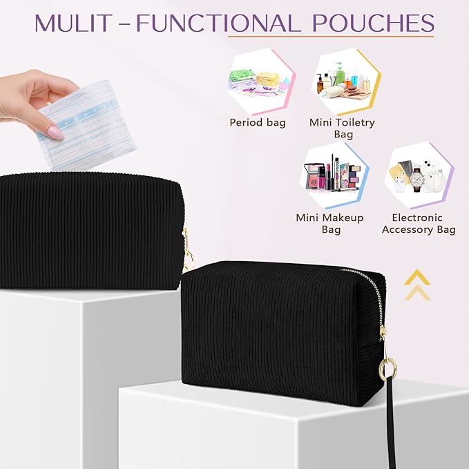 Tampon Holder for Purse, Corduroy Period Bag Sanitary Napkin Storage Bag for Girls Womens, Portable Feminine Emergency Pad Period Pouch(Black)