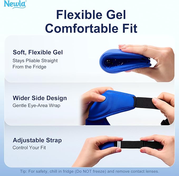 Contoured Cooling Gel Eye Mask: Snug-Fit Cold Compress for Puffy Eyes, Migraine & Sinus Pressure