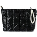 Beayuva Puffer Quilted Makeup Bag Travel Cosmetic Bag Portable Puffy Checkered Toiletry Pouch Skincare Organizer Purse Pencil Case (Black)