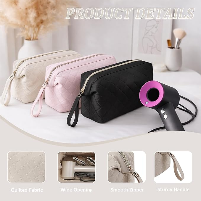 Quilted Hair Tools Travel Bag Organizer,Portable Large Hair Styling Accessories Storage Case for Flat Irons,Straightener,Curling Iron,Hair Dryer (Beige)