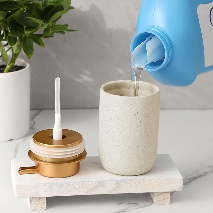 Hand Soap Dispenser for Bathroom Decro, Ceramic Liquid Pump Bottles Refillable Dish Dispenser for Kitchen Farmhouse Colleage Dorm, Matte Beige