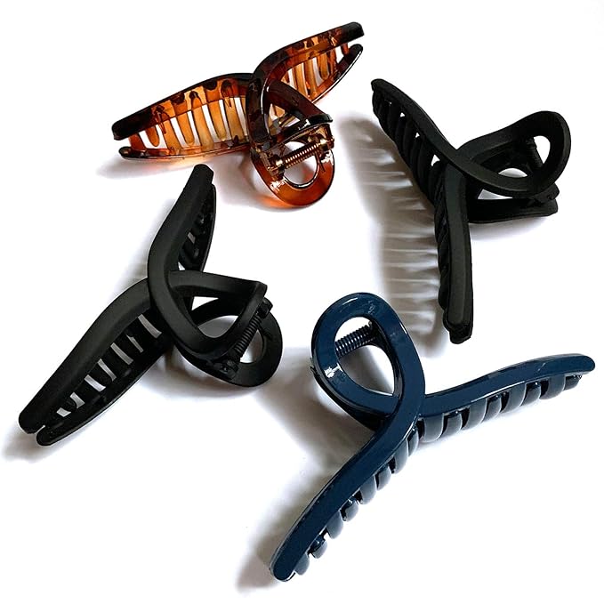 Nalodu Hair Claw Clips Large 4 Inch No Slip Big Matte Shiny Butterfly Clip Clamp Assorted Colors for Thin Fine Thick Hair Women and Girls, 4 Pack
