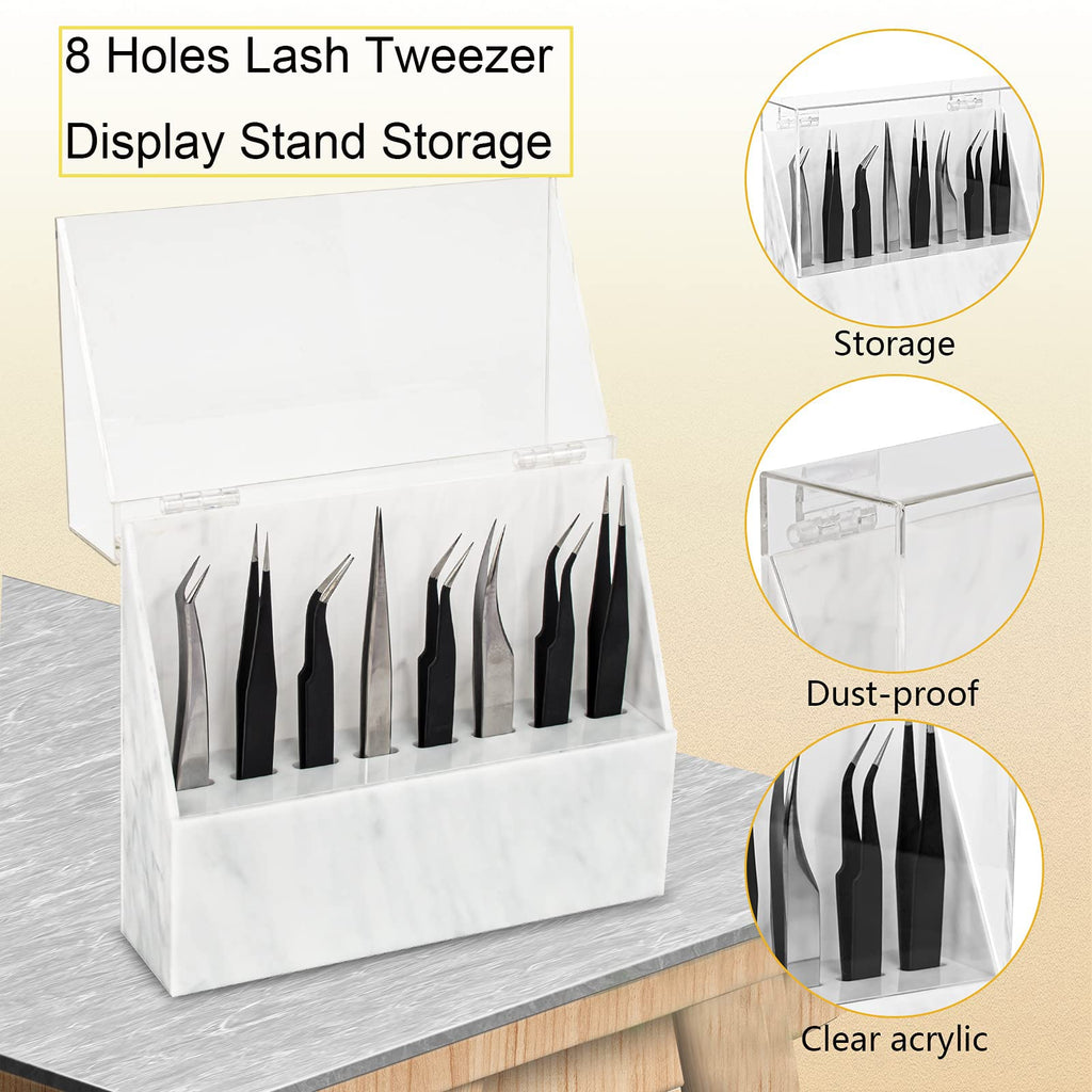 LXIANGN 8 Holes Eyelash Tweezers Holder Case for Lash Extensions, White