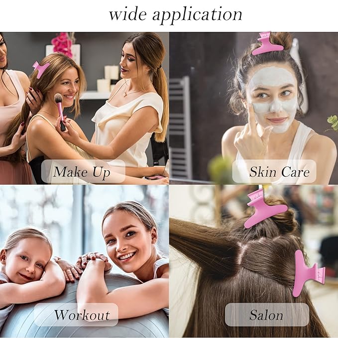 BAHABY Hair Clips for Styling and Sectioning - 12 Pack Pink Butterfly Clamps for Hair Conditioning, Blow Drying, Cutting, Coloring