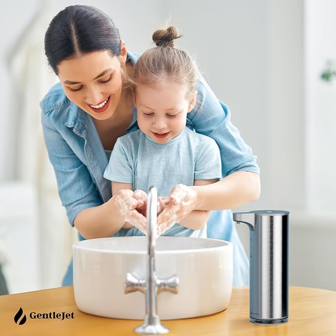 GentleJet EasyFoam Automatic Foaming Soap Dispenser, Touchless USB-C Rechargeable Sensor Pump, 304 Stainless Steel, Adjustable Foam, IPX5 Water-Resistant for Bathroom & Kitchen, 10 fl oz / 300 mL