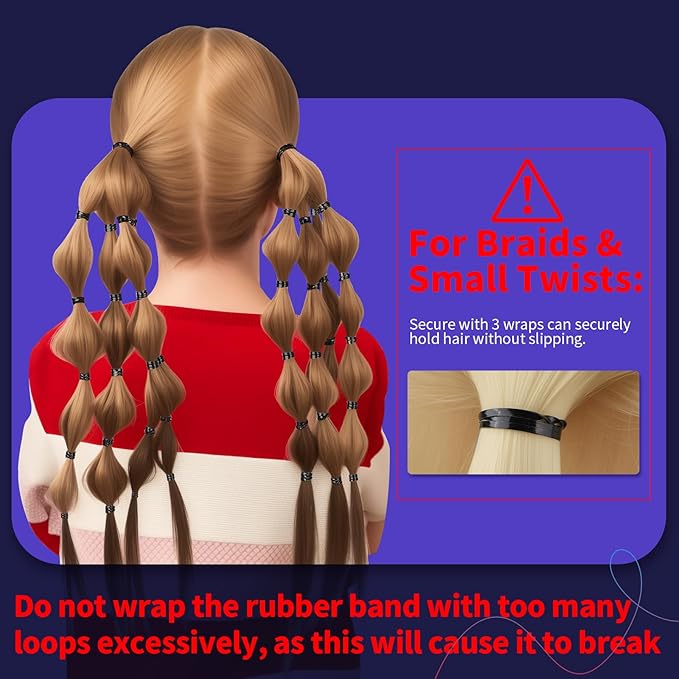 Teenitor 2000pcs Black Hair Rubber Bands Soft Elastic Hair Ties for Kids Girls Elastic Ties Braids