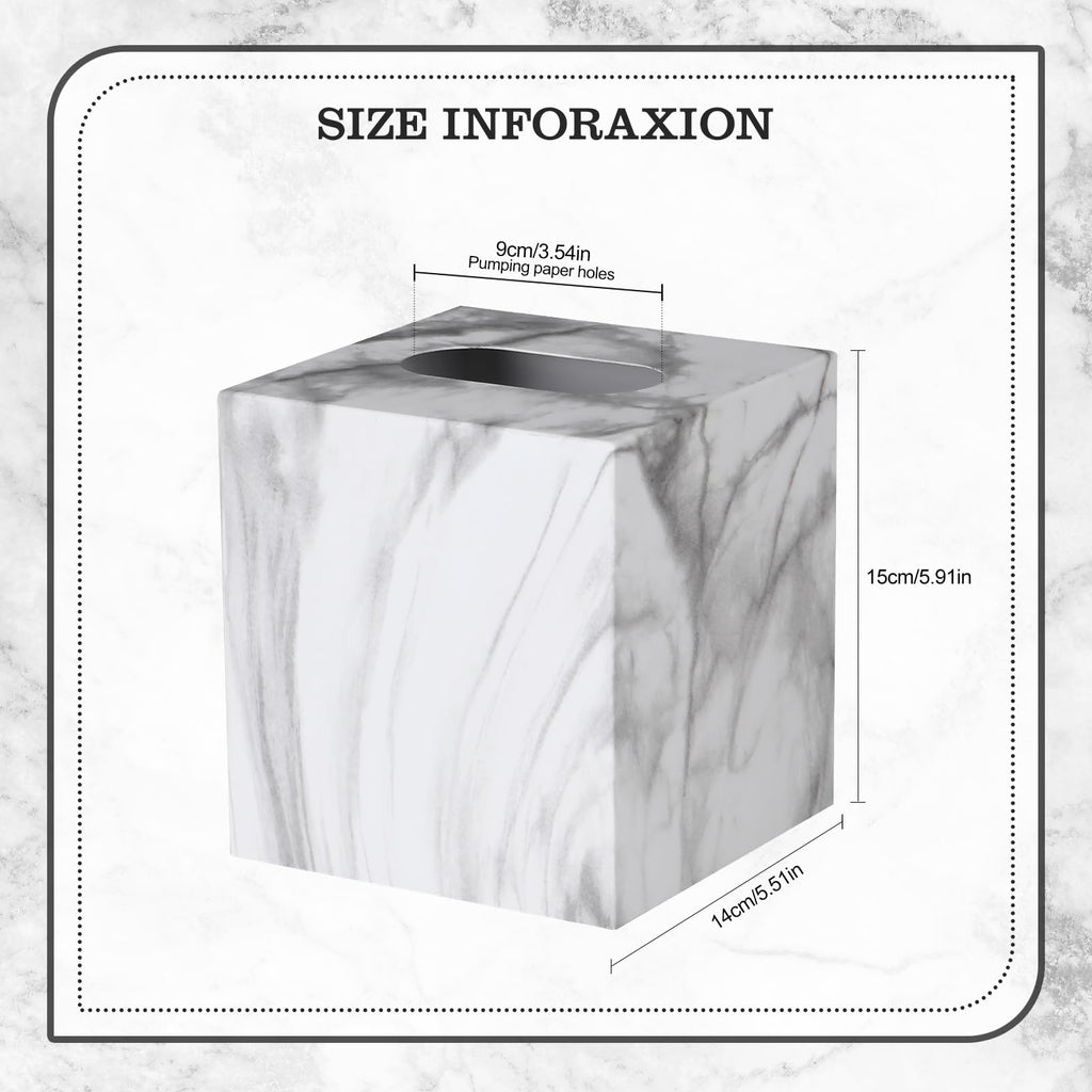 HOUSE DIARY Metal Square Tissue Box lid, Modern Facial Tissue Holder for Bathroom Vanity Tops, Bedroom Dressers, Nightstands, Desks, Offices (Marble White)
