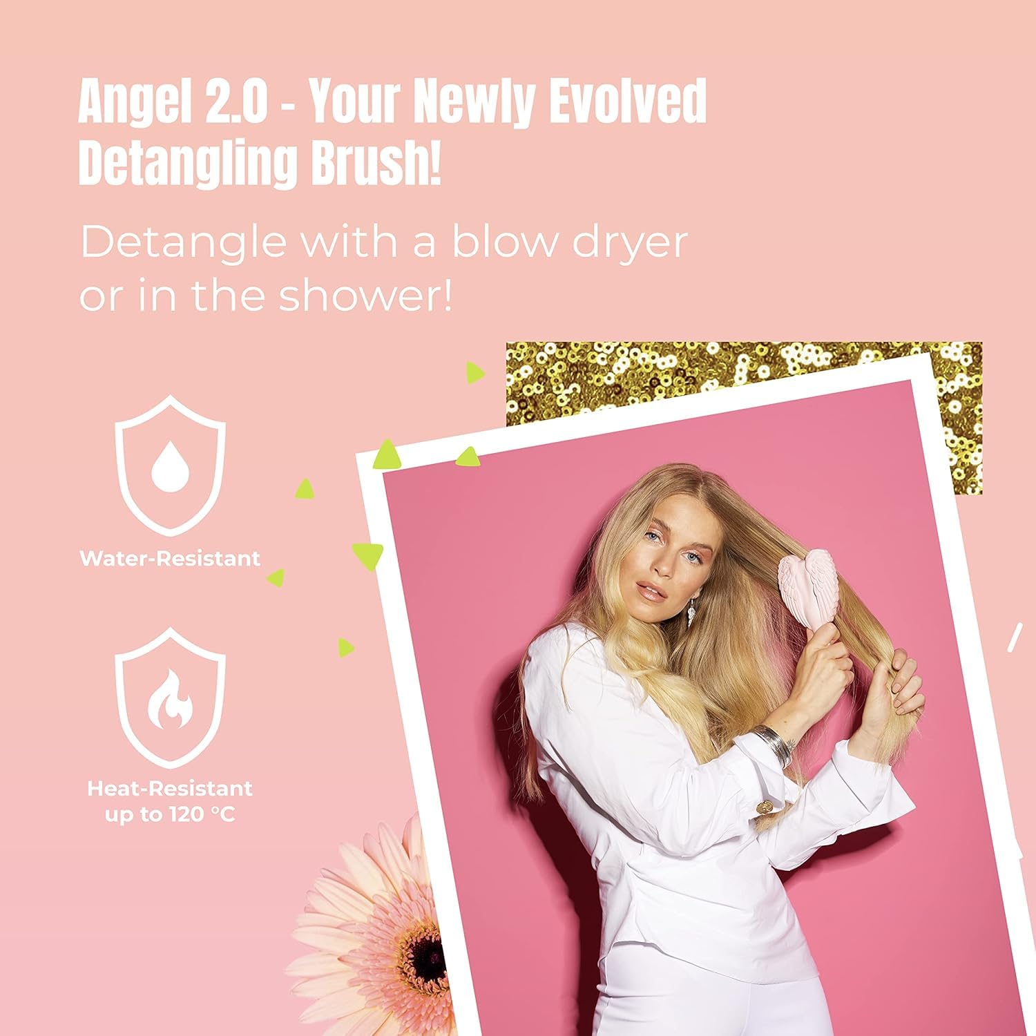 Detangling Hair Brush - Anti Static Angel Wing Hair Brush with Soft & Flexible Bristle for Straight & Wavy Hair - Tangle Angel Hair Detangler Brushes for Blow Drying & Shower - Two Tone Pink Blue