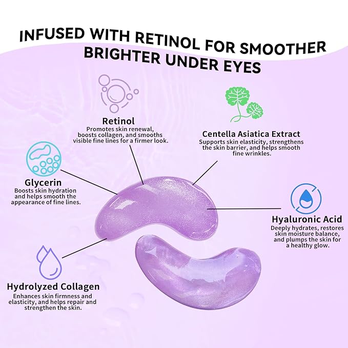 Maskiss Retinol Under Eye Patches (24 Pairs), Lavender Purple Eye Masks for Dark Circles, Puffy Eyes & Wrinkles, Firming Collagen Eye Patches, Vegan Cruelty-Free Skincare Gifts for Women