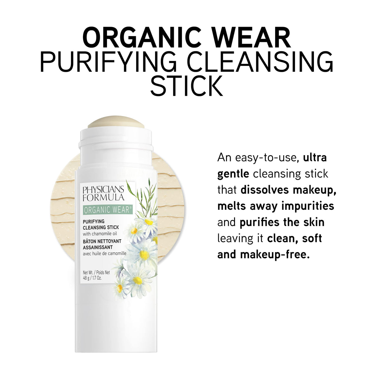 Makeup Remover By Physicians Formula Organic Wear Natural Purifying Cleansing Makeup Remover Balm Stick, Exfoliating, Dermatologist Tested, Clinicially Tested