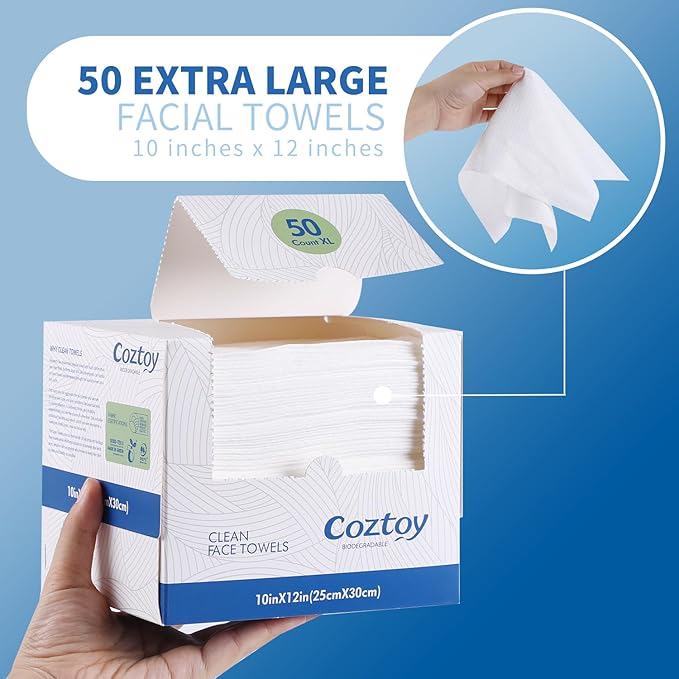 Disposable Face Towels, 10"×12", Ultra Thick Facial Towelettes Disposable, Soft Single Use Face Towel, 100% Biodegradable Makeup Remover Dry Wipes, 1 Pack