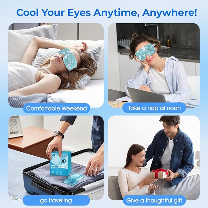 ZHENYEMEI Hydrogel Self Cooling Eye Mask,Cold Eye Mask for Puffy & Burning Eyes,Cold Compress for Fast Relief with Fatigue and Headaches, Individually Wrapped Cool Care Travel Essentials,8 Packs