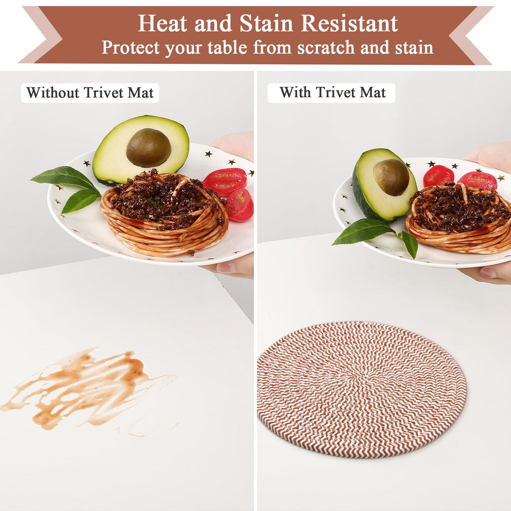 SHACOS 8 Inches Trivets for Hot Dishes, 4 Pieces Cotton Trivets Mats for Kitchen, Hot Pads for Countertops and Table, Heat-Resistant Pot Holders for Hot Pots and Pans(Dark Orange, 4pcs)