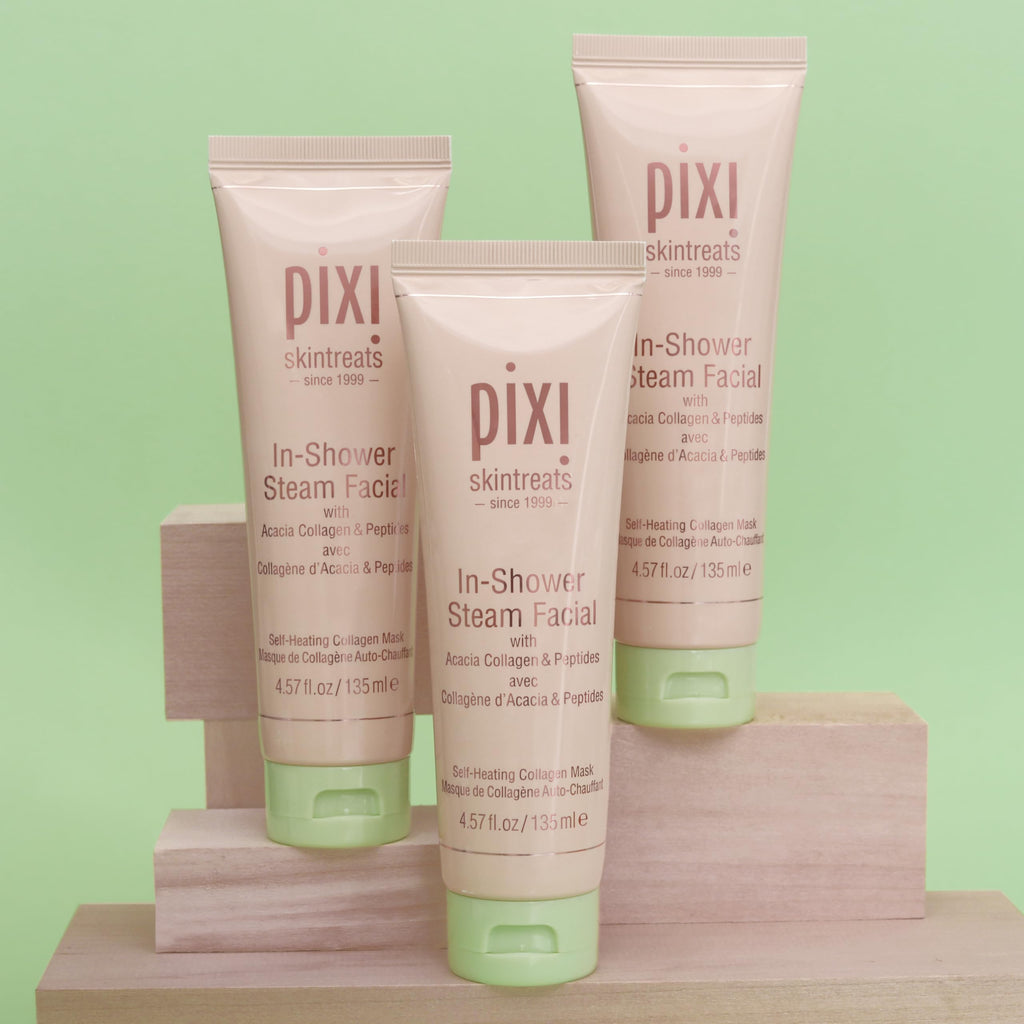 Pixi In-Shower Steam Facial | Gel-to Oil Cleanser for Radiant Skin | Deeply Nourishes, Softens & Tones | Self-heating for Use in Shower or Bath | 4.6 fl oz/ 135 ml