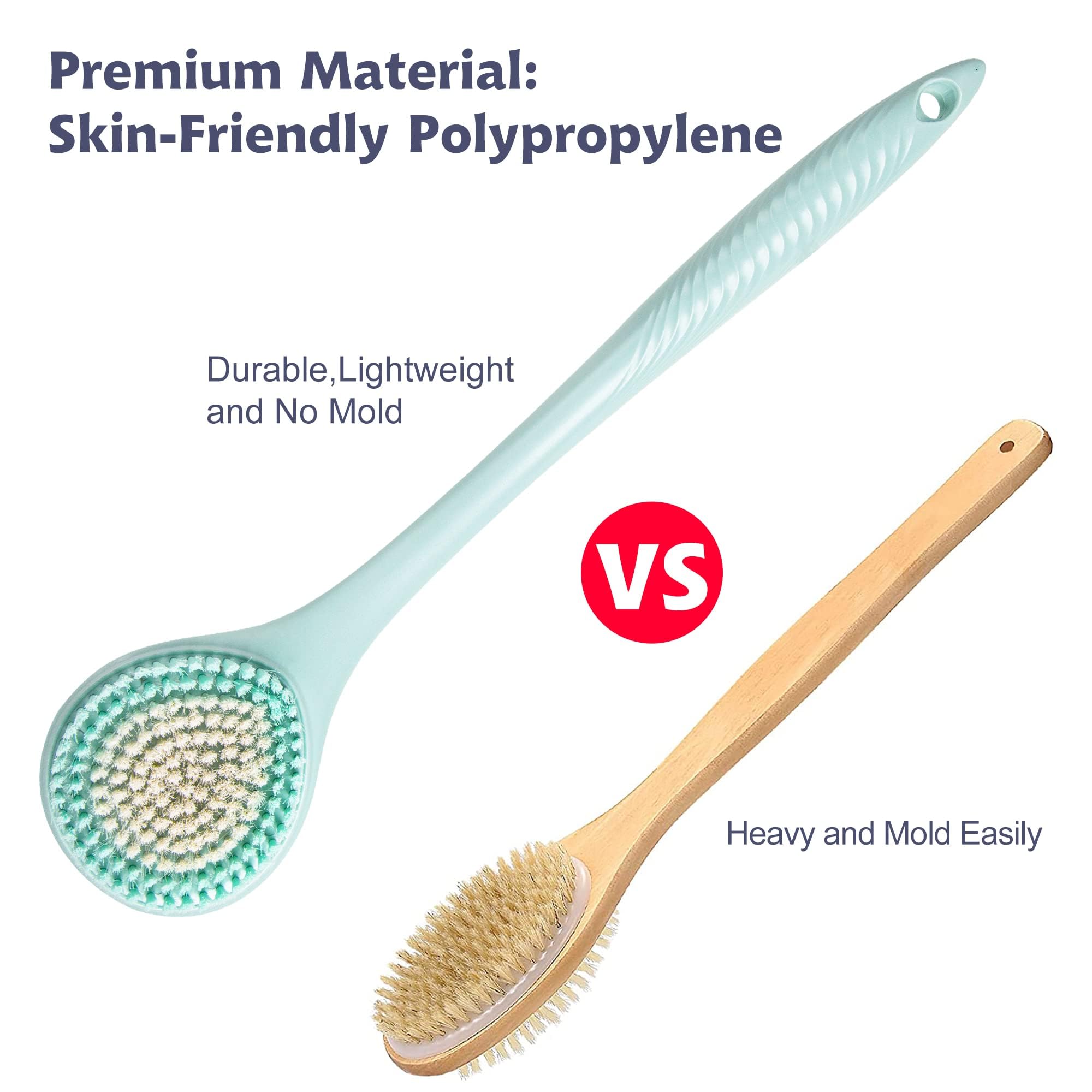 BEDELITE Back Bath Brush Long Handle for Shower of 2 - Soft Shower Brush for Men & Women,Back Brush Scrubber - 16.4" Long Skin Exfoliator for Bath Scrubber Body Brush（Blue & Blue）