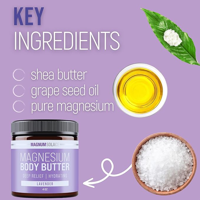 Magnum Solace Magnesium Body Butter - Nighttime Magnesium Cream - Lightly Scented (Lavender)