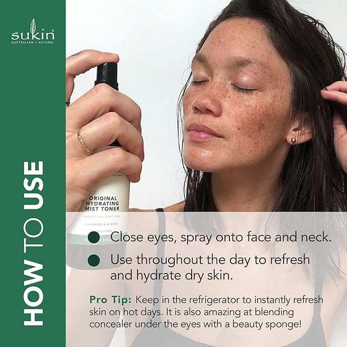 Sukin Original Hydrating Toner, Face Mist – Refreshing Chamomile & Rose Water Spray for Face, Beauty & Personal Care Essentials, 4.23 Oz