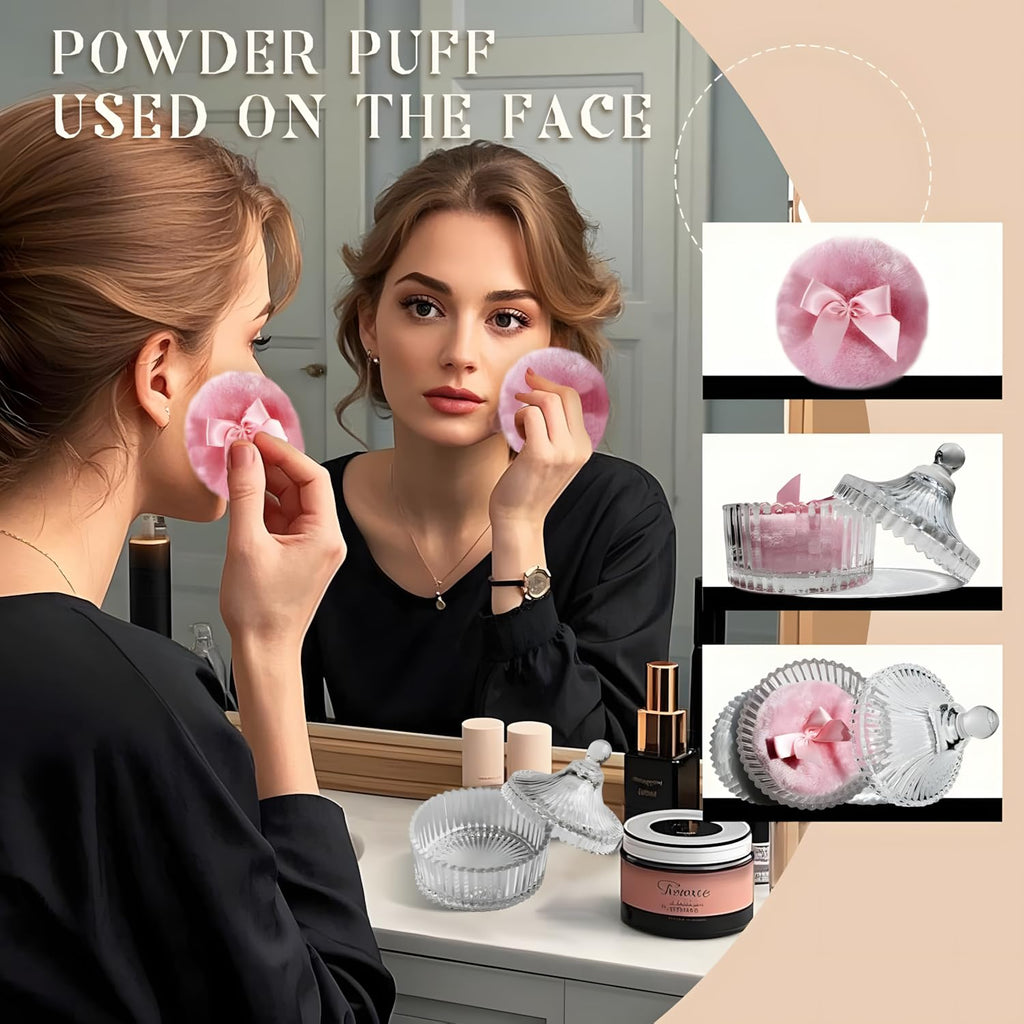 Habitable tree 2 Pcs Large Body Powder Puff and Container Powder Container with Puff Powder Puff Crystal Container Soft Washable Reusable Velour Face Body Glitter Powder Puff Wet Dry Makeup (Pink)