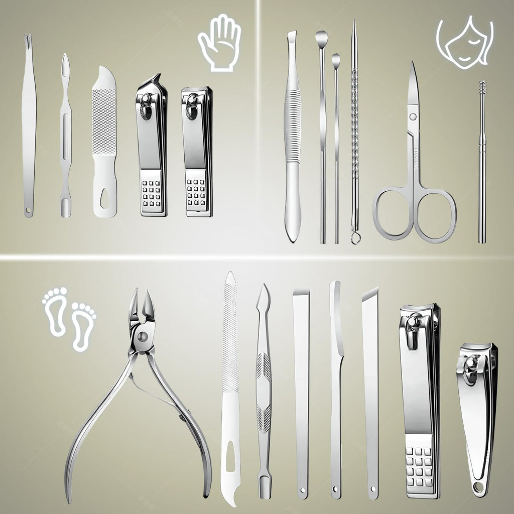 Manicure Set - 19 in 1 Professional Nail Clippers Pedicure Kit, Manicure Tool Kit, Stainless Steel Facial Grooming Set Kit, Gift Idea for Women, Men, Girls, Teens, Grey