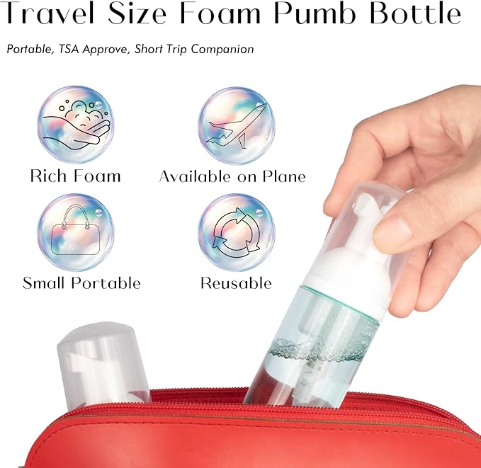 4 Pack Foam Pump Bottle Travel 2 oz/60 ml Small Size Mousse Foam Soap Dispenser Refillable Plastic Foaming Soap Dispenser Empty Travel Foaming Containers for Soap Shampoo Lash Washer