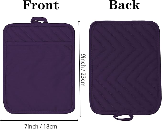 VEIKERY Oven Pot Holder with Pocket Cotton Heat Resistant Coaster Potholder Kitchen Hot Pad Oven Mitts for Cooking Square 7"x9"Set of 5 (Purple)