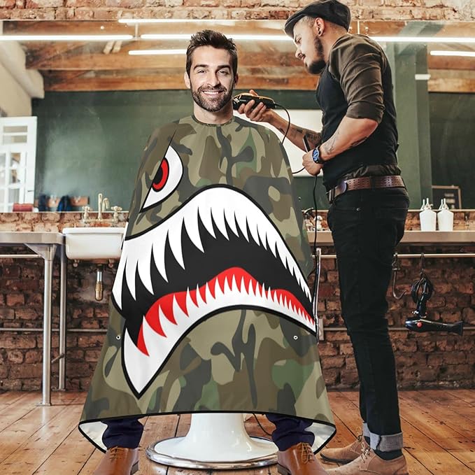 visesunny Barber Cape Flying Tiger Shark Camouflage Polyester Hair Cutting Salon Cape Apron Anti-Static Haircut Shaving Cloth Beard Shaving Bib Hairdressing Cape