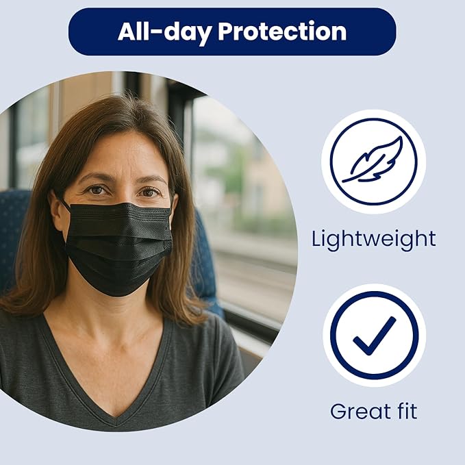 MAGICARE USA Made Black Face Masks, Disposable - Adult 3 Ply Premium Black Mask - Disposable Face Mask for Women/Men (50/Box)
