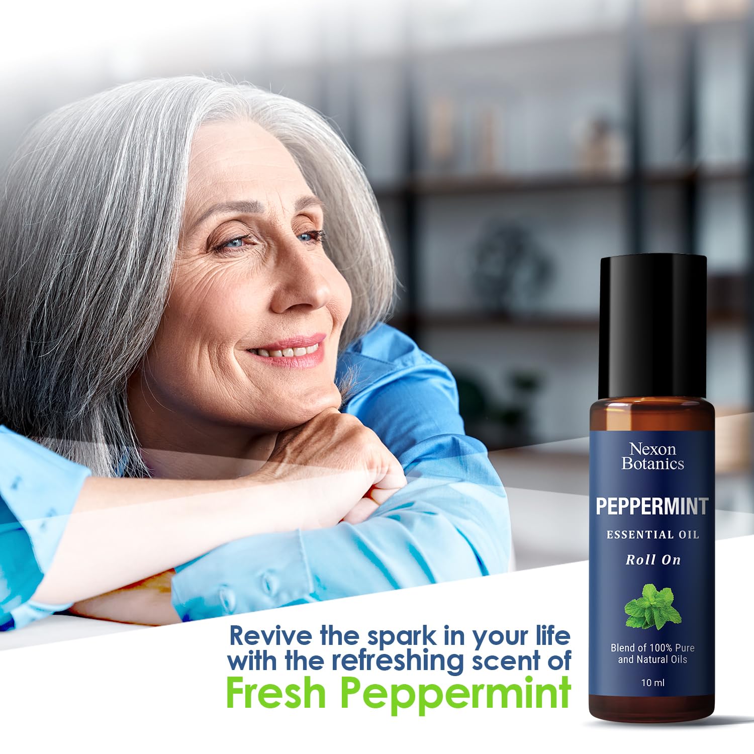 Peppermint Essential Oil Roll-On 10 ml for Skin, Aromatherapy, Minty Scent