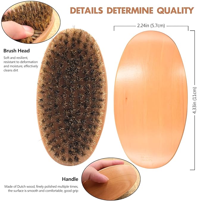 Kootinn Boar Bristle Hair Beard Brush for Men - Small Soft Beard Brush, Pocket Travel Men's Wooden Mustache Brush