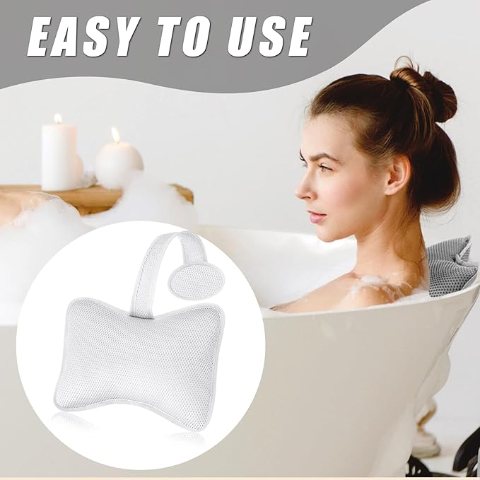 2 Pcs Hot Tub Spa Pillows for Outdoor Indoor Inflatable Bathtub 10.62 x 8.26 Inch Universal Hot Tub Accessories Patio Lounge Chair Headrest Neck Support with Adjustable Hook for Spa Bathtub (White)
