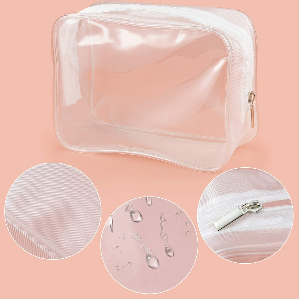 Wobe 5 Packs Clear Cosmetics Bag TSA Approved, PVC Zippered Toiletry Carry Pouch Portable Makeup Bag for Vacation Travel, Bathroom and Organizing Waterproof Makeup Vinyl Case (Large, White)