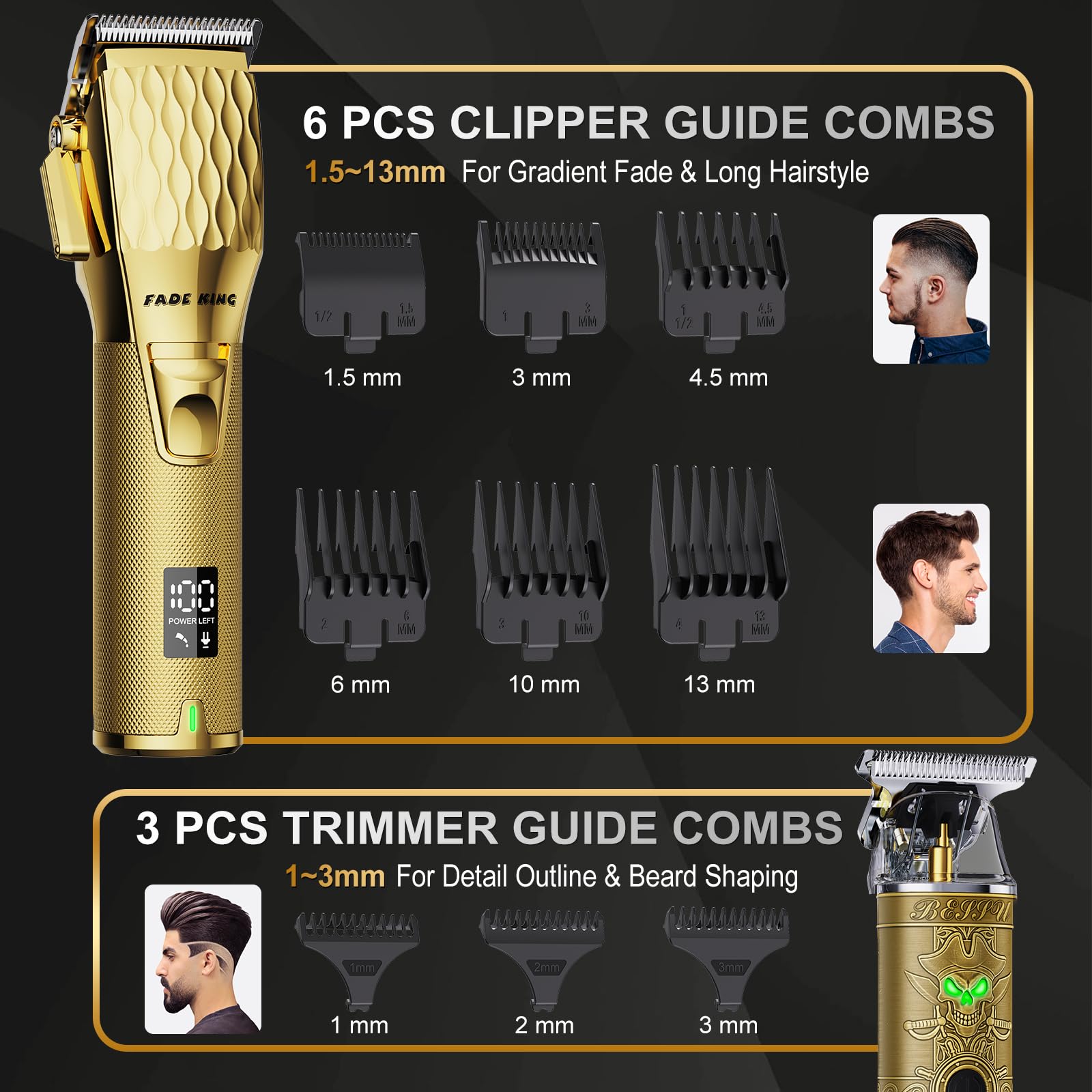 FADEKING Professional Hair Clippers for Men, Cordless Clipper & Trimmer Kit
