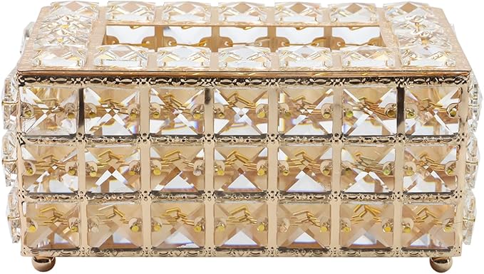 Geesatis Tissue Box Cover,Rectangle Tissue Box Holder,Gold 8''x4.5''x3.5''