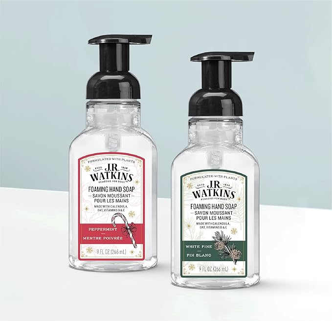 J.R. Watkins Foaming Hand Soap with Pump Dispenser, Moisturizing Foam Hand Wash, Alcohol-Free, Cruelty-Free, Menthe Poivree/Peppermint, 9 fl oz, 3 Pack