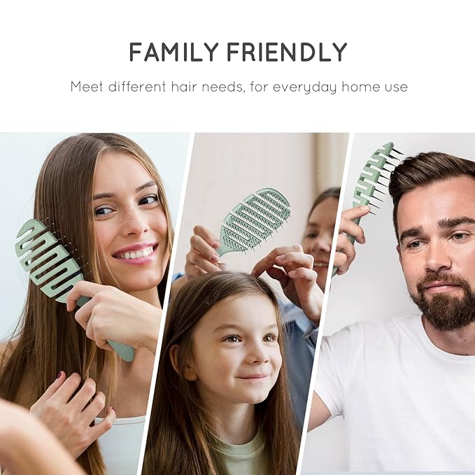 Ecoed Detangler Hairbrush, Soft Bristle Detangling Brush for Straight, Wavy, Curly and Fine Hair, Dry and Wet, Quick Smoothing for Women and Men, Eco-Friendly & Sustainable Material (Green)